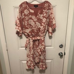 Pink Lux dress with flowers and ruffles